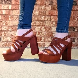 70s Style Wooden Platform Heels